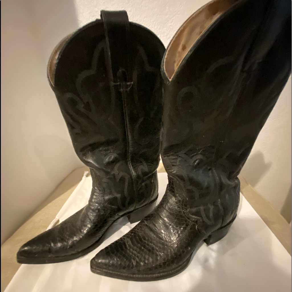 Authentic Cow Boy Leather Boots With Snake Skin Excellent Condition Barely Used